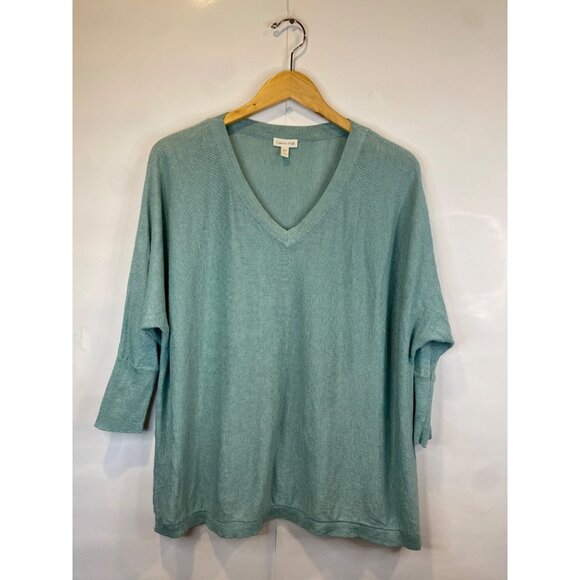 Garnet Hill Linen Oversized V-Neck Sweater Lightweight 3/4 Length Sleeves Small - Picture 1 of 6